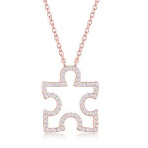 Rose Gold Plated CZ Open Puzzle Piece Necklace